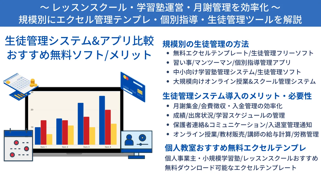 生徒管理システム&アプリ比較32選！規模おすすめ機能・選び方・フリーソフト・無料エクセルテンプレートのサムネイル画像